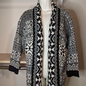 Sacred Threads Black and White Fair Isle Knit Open Front Oversized Cardigan